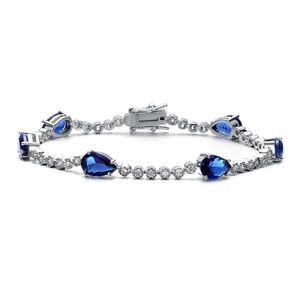 Rachel Glauber‎ Tennis Bracelet Women Pear Blue Sapphire White Gold Plated 7in